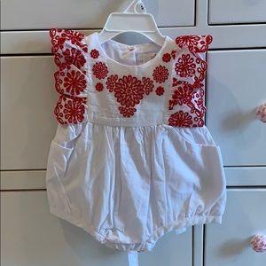 White bubble with red embroidery -3-6 months